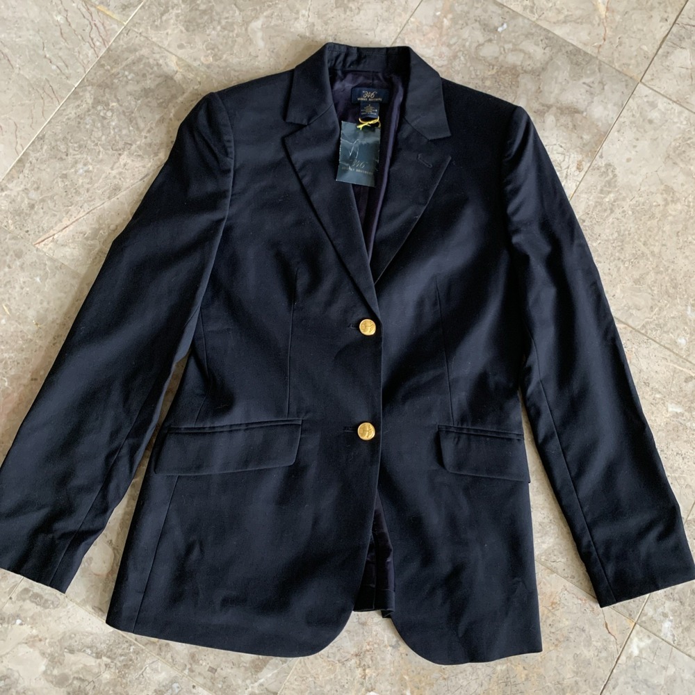 Women's Brooks Brothers 346  Black Blazer sz 4 100% Wool Classic, Brass Button